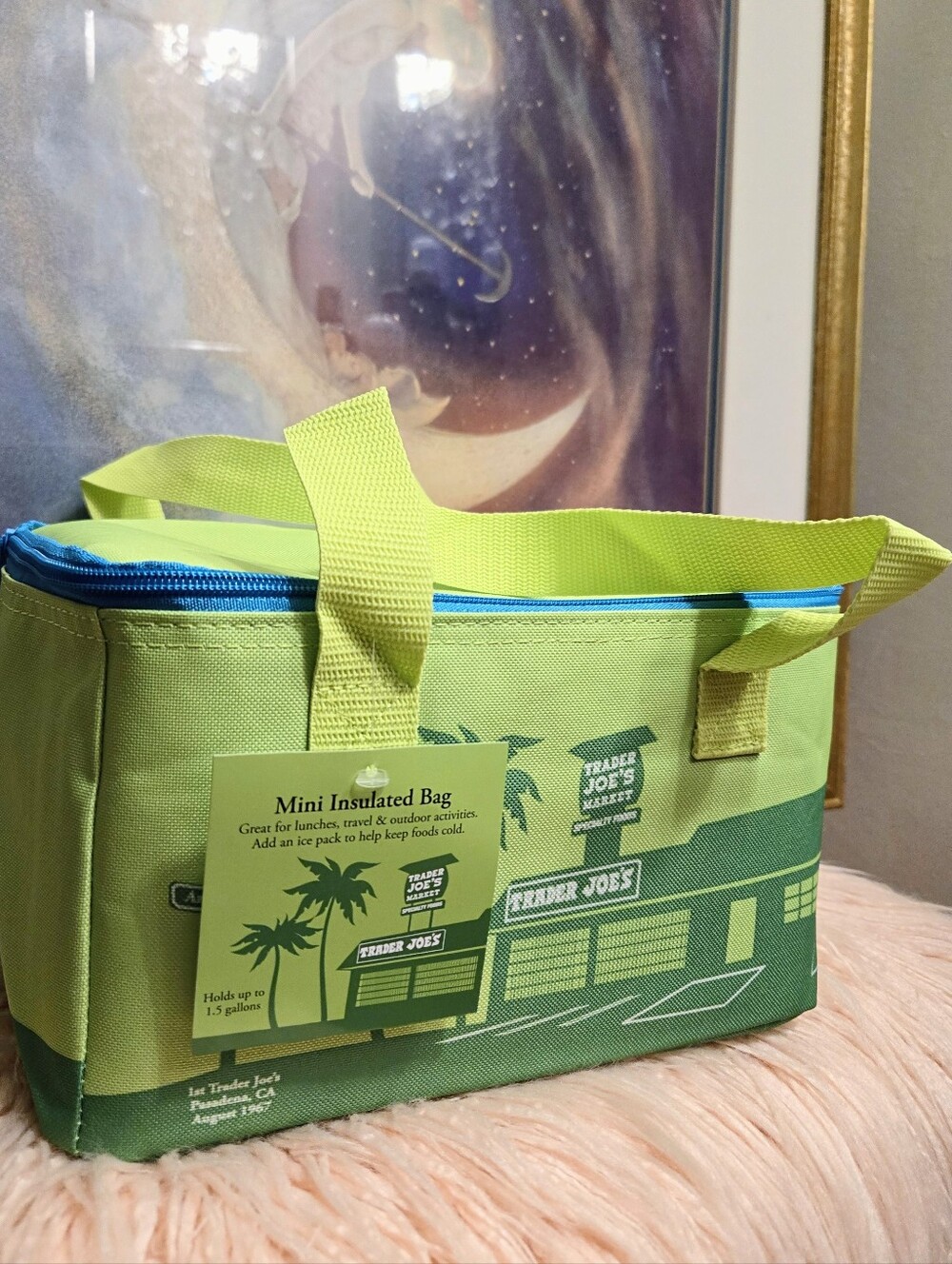 Trader Joe's Mini Insulated Lunch Bag - Lime Green with Teal Accent NWT